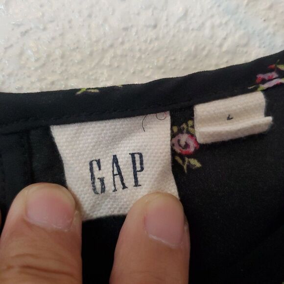 Gap Womens Top Black Pink Floral Short Flutter Sleeve Chiffon Blouse Boho Size L - Picture 5 of 16